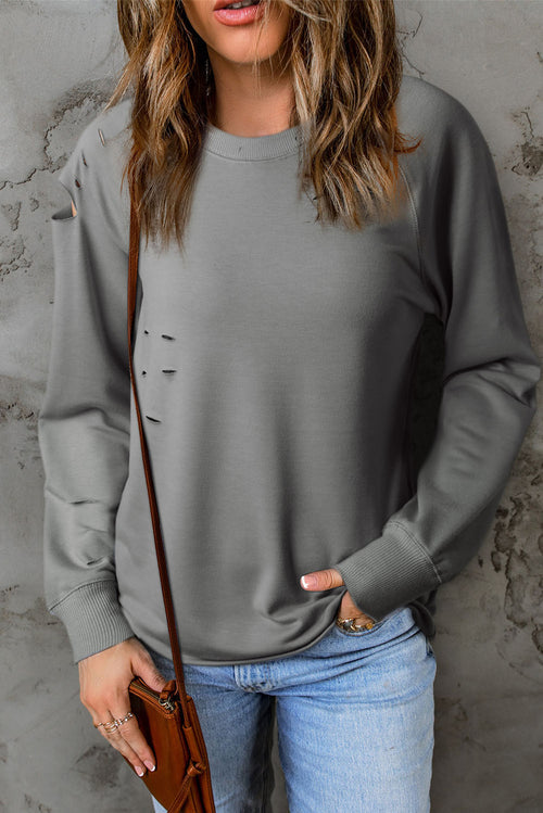 Distressed Long Raglan Sleeve Top