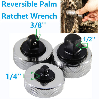 3PC Reversible Thumbwheel Ratchet Wrench Set, Palm Ratchet Wrench 1/4'' 3/8'' 1/2'' Drive Ratchet Set