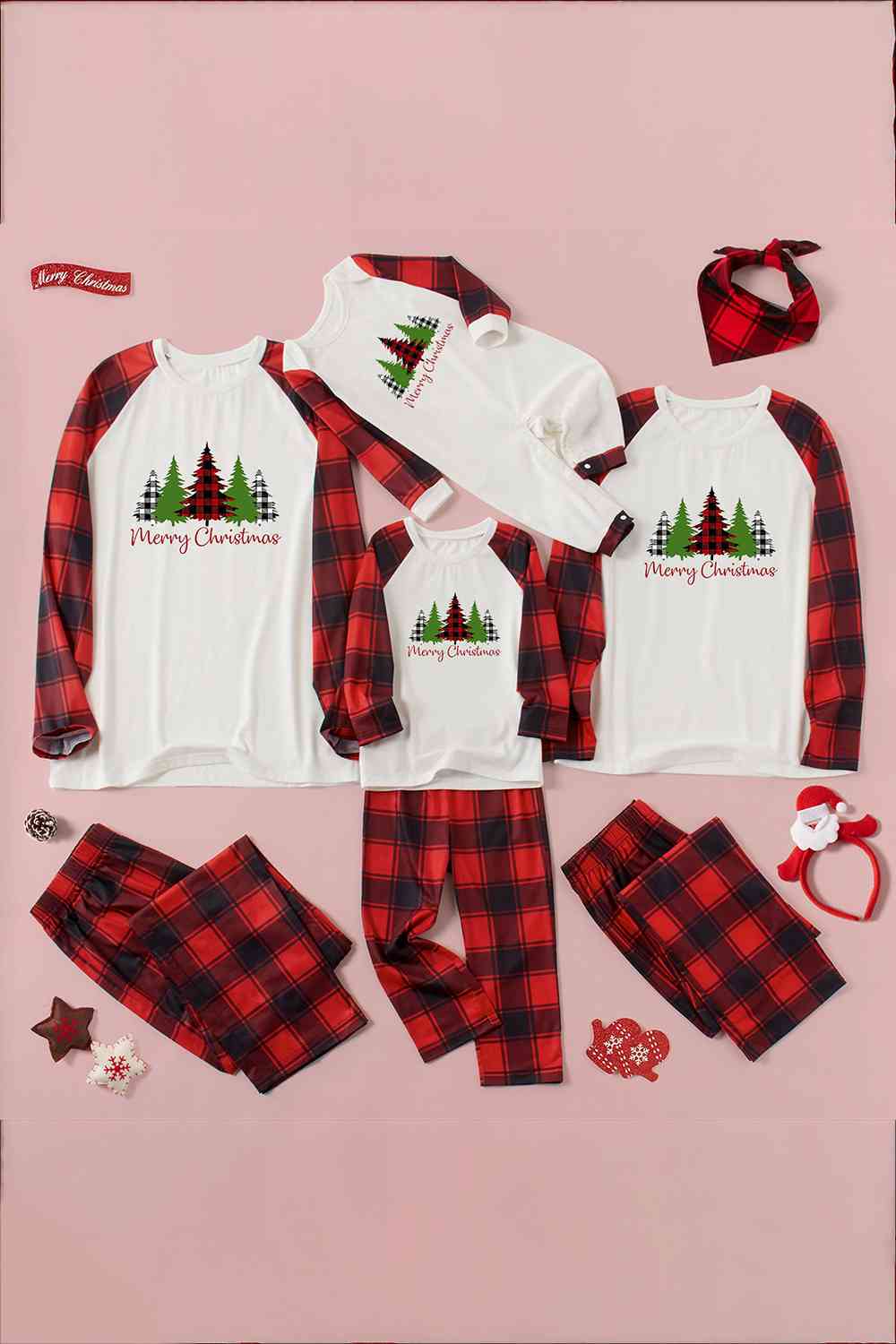 MERRY CHRISTMAS Graphic Top and Plaid Pants Set