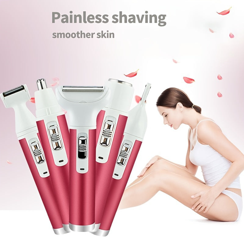 5 In 1 Multi-function Electric Hair Remover, Rechargeable Lady's Razor, Electric Shaver Eyebrow Trimmer, Cleaning Brush Kit