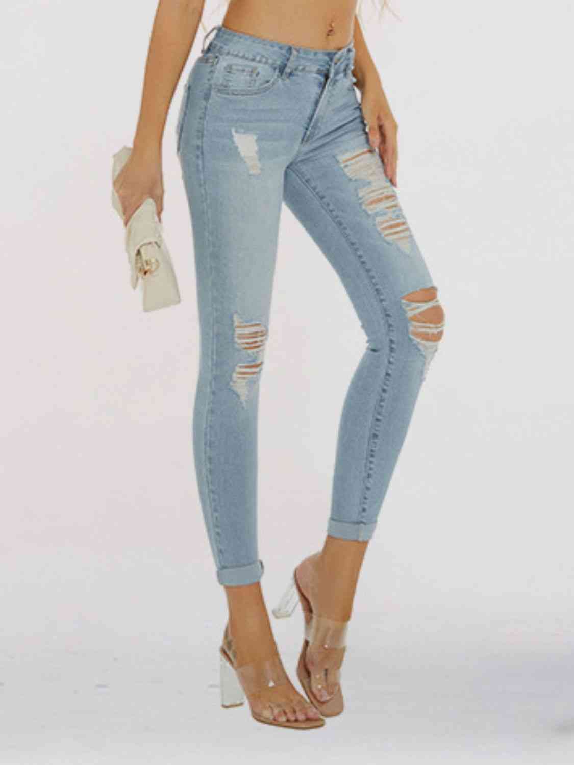 Jean skinny court effet vieilli