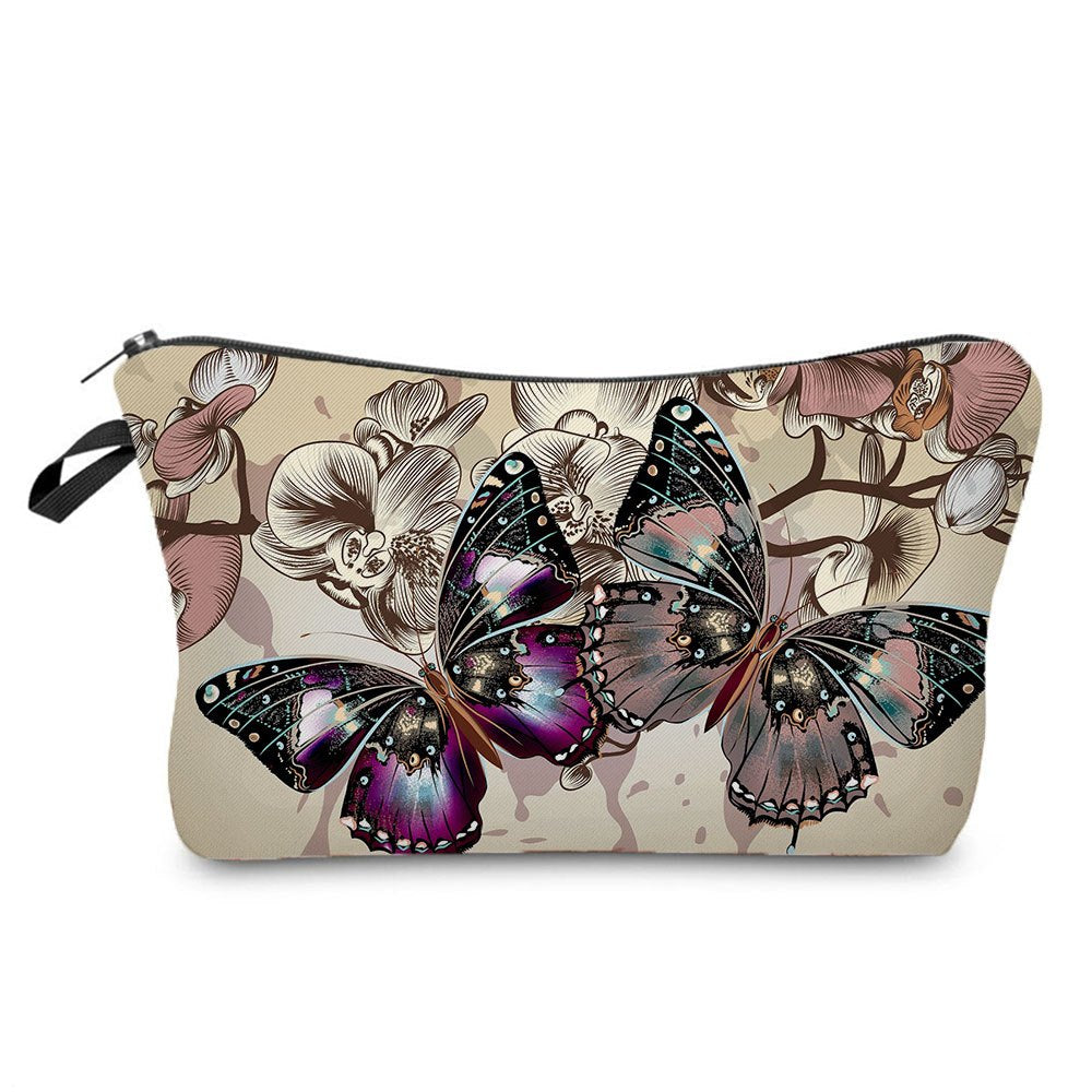 Stylish Butterfly Pattern Makeup Bag - Foldable Cosmetic Bag with Zipper for Toiletries and Travel