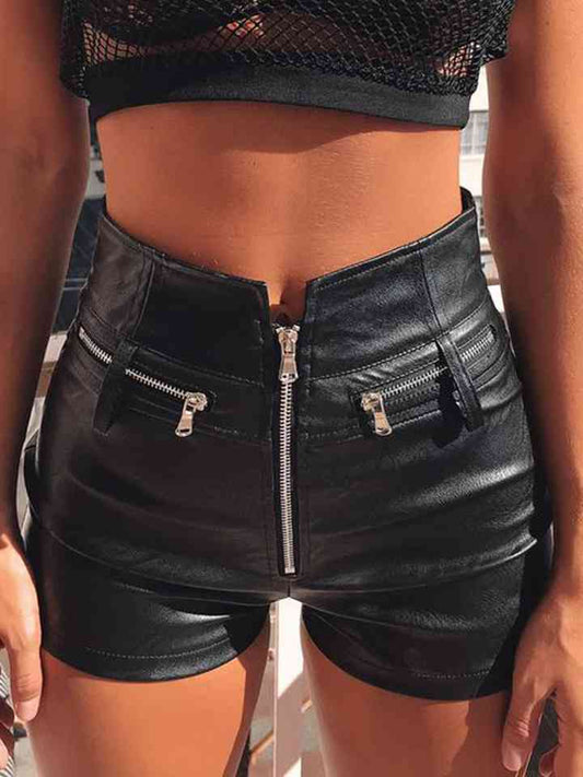 Short zippé pleine taille avec poche