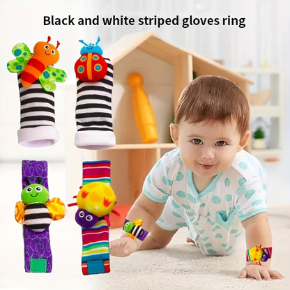 4pcs Cute Baby Socks with Rattles - Soft Plush Stuffed Toys for Learning & Entertainment - Perfect Gift for 3-12 Months Infants!