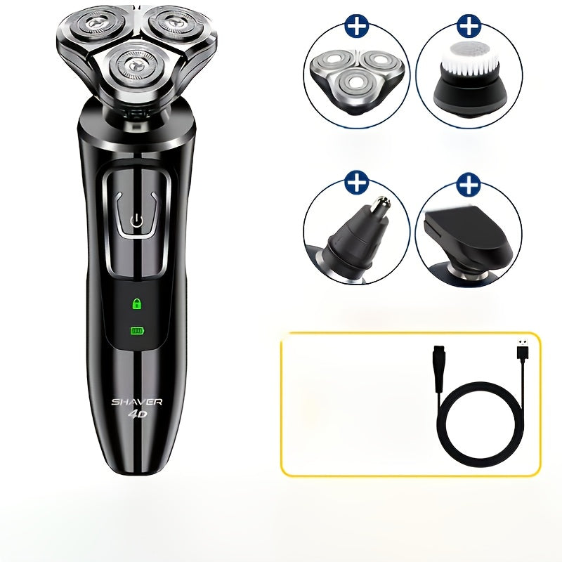 3-in-1 Men's Electric Shaver: Nose Hair Remover, Face Washing Brush & USB Rechargeable 3 Cutters