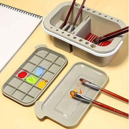 1 Set Paint Brush Cleaner, Paint Brush Holder And Organizers With Palette For Acrylic, Watercolor, And Water-Based Paints (Grey, Without Brushes)