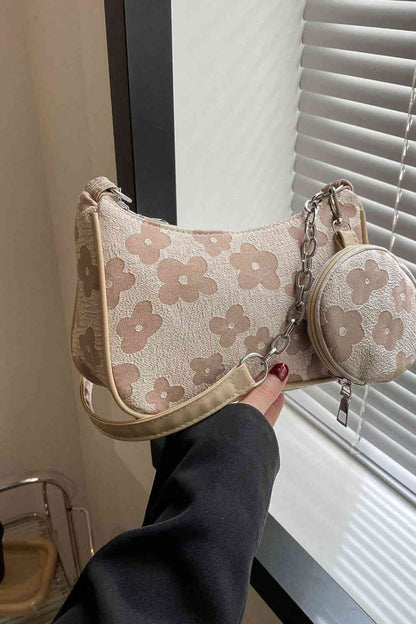 Printed Shoulder Bag and Round Wallet