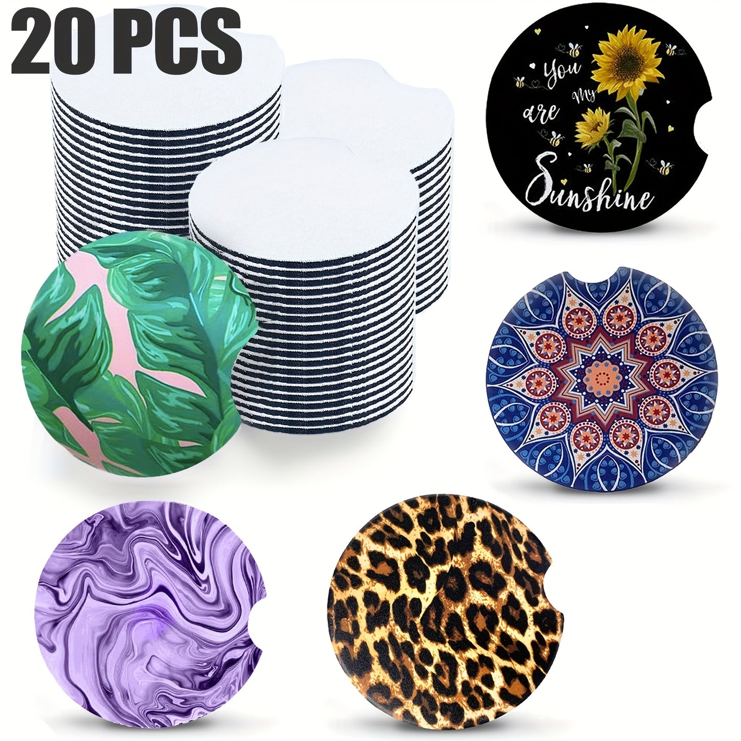 20/50/100pcs Sous-verres de voiture vierges par sublimation, sous-verres de sublimation vierges à ouverture ronde de 2,75 pouces pour l'artisanat de bricolage par sublimation, sous-verres de voiture 