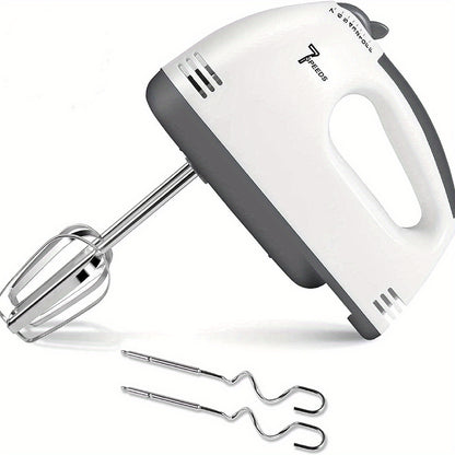 7-Speed Electric Hand Mixer - 110V, 50/60Hz - Includes 2 Dough Hooks, 2 Beaters & Whisk - Perfect for Baking & Cooking - White