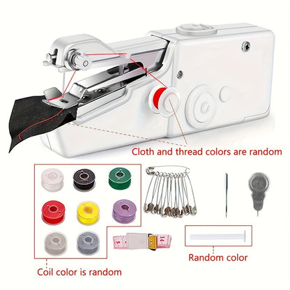 1pc Hand Sewing Machine, Fast Stitching Mini Sewing Machine, Portable Sewing Machine For Home, Travel And DIY, Electric Hand Sewing Machine For Beginners, White