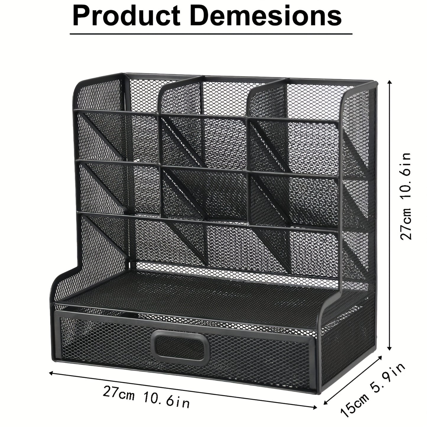 1pc Durable Metal Desk Organizer with 10 Compartments and 1 Drawer - Perfect for Pencils, Office Supplies, and More