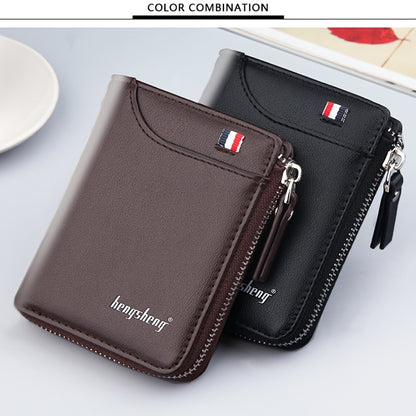 Stylish Men's Leather Credit Card Holder - Classic Zipper Card Pouch Wallet for Business Cards