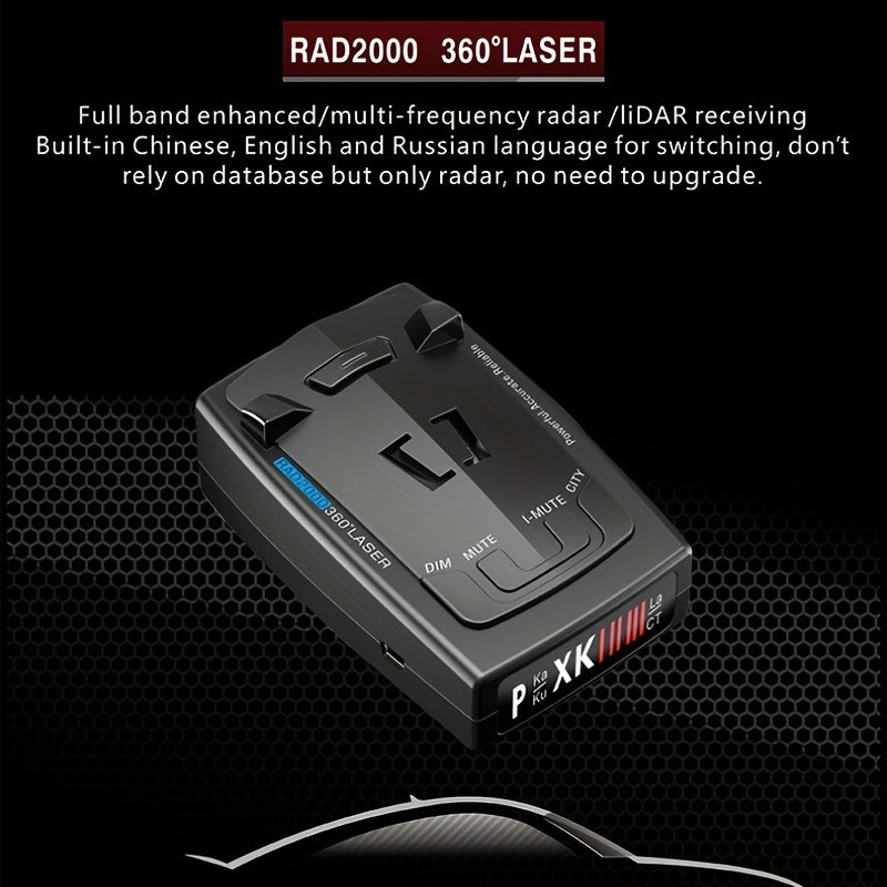 Speed Up Safely: Car Radar Detector RAD2000 12V with Voice Prompt, LED Display, City/Highway Mode & 360° Automatic Detection