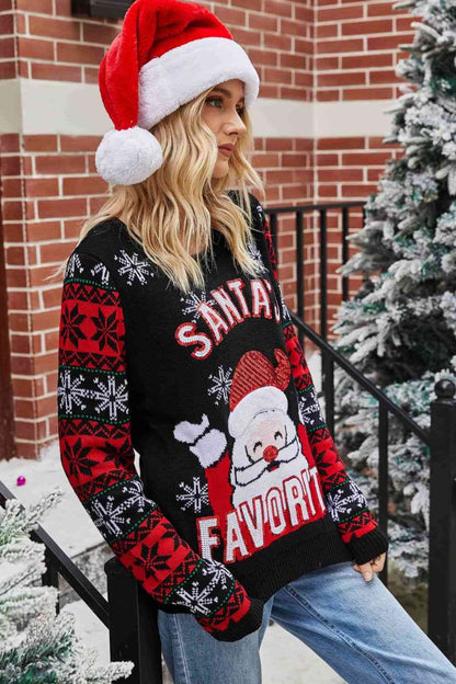 Christmas SANTA'S FAVORITE Round Neck Sweater