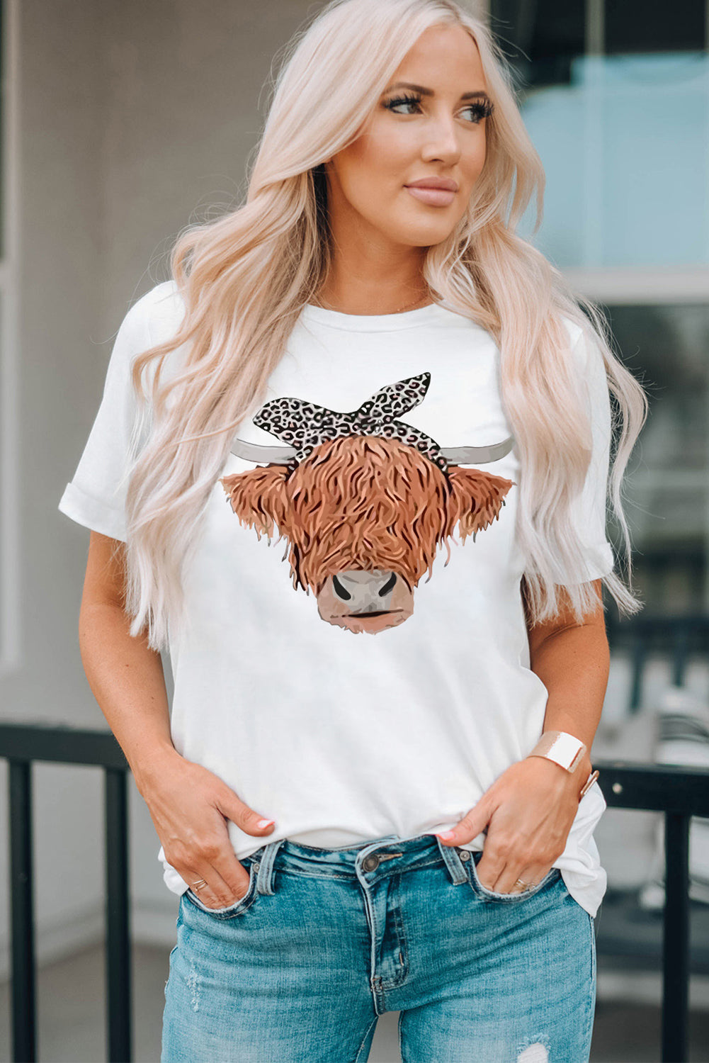 T-shirt à col rond avec motif animalier