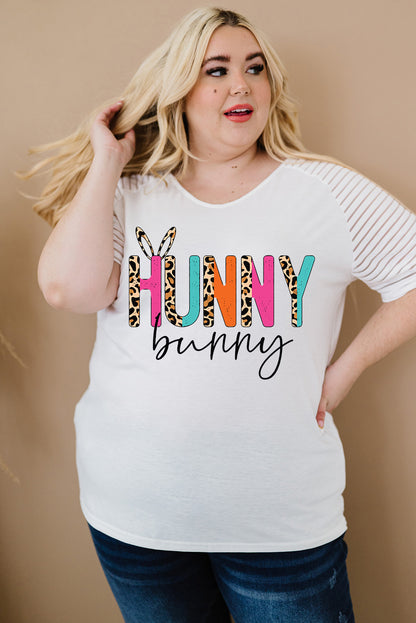 Camiseta a rayas con gráfico HUNNY BUNNY de talla grande