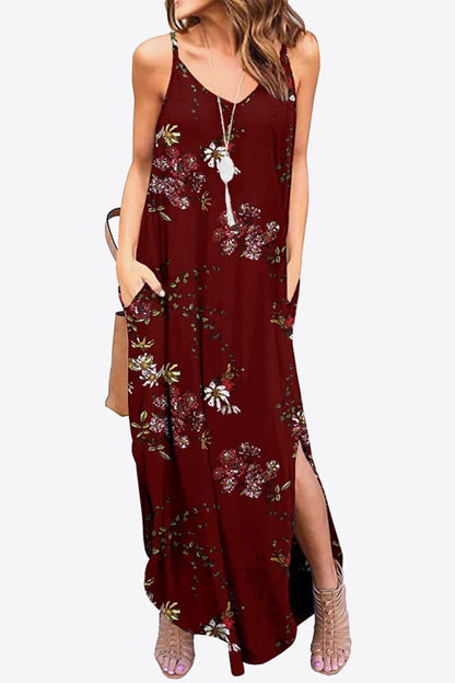 Printed Spaghetti Strap Slit Maxi Dress