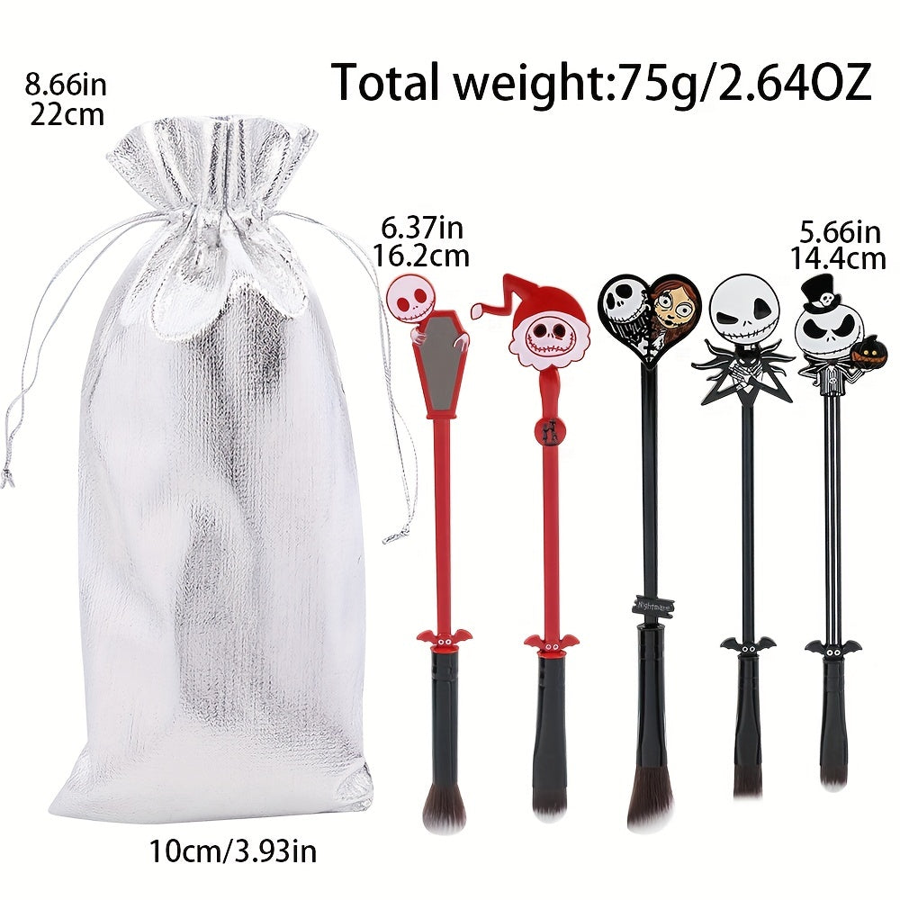 5pcs Cute Christmas Makeup Brush Set with Pouch - Perfect for Holiday Gifting and Personal Use