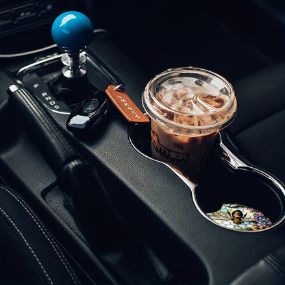 Sous-verres de voiture en céramique abeille et fleur, 2 pièces, avec dos en liège et fente pour les doigts, protégez vos porte-gobelets de voiture contre les déversements et les taches 