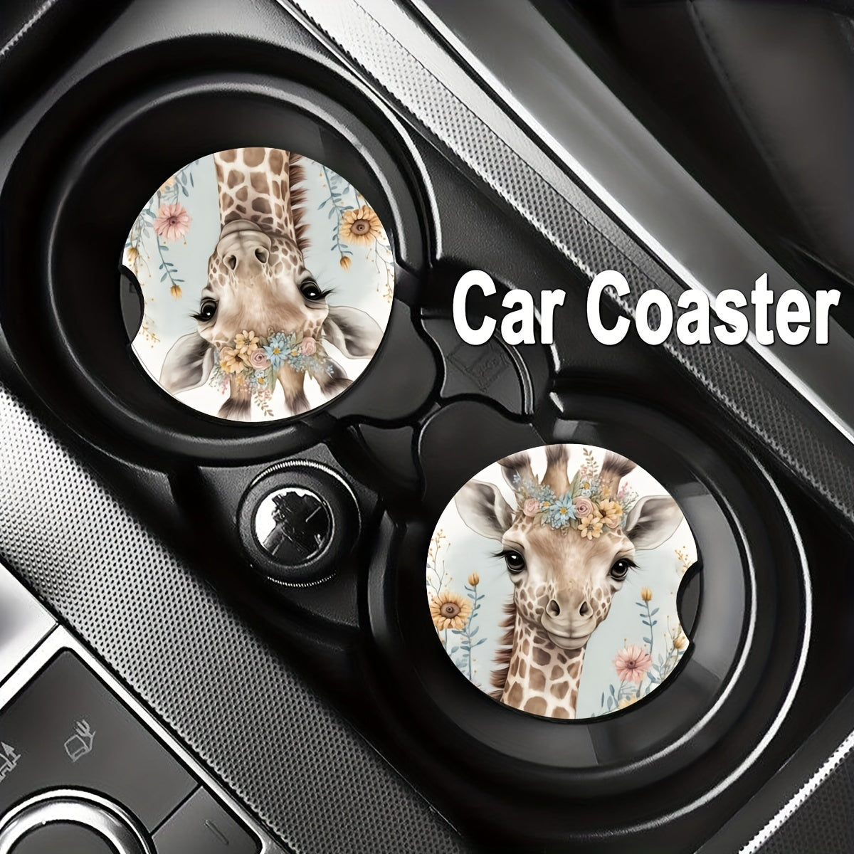 2pcs Giraffe Ceramic Car Coasters - Keep Your Cup Holders Clean & Dry with Cork Back & Finger Slot!