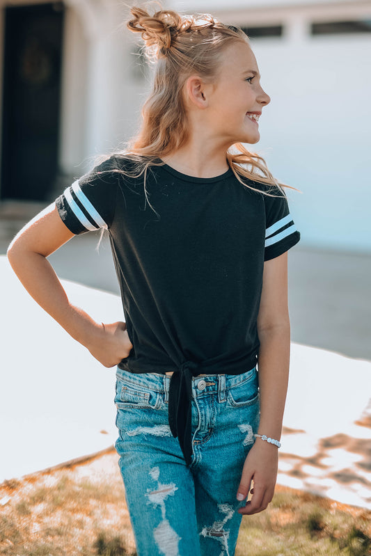 T-shirt rayé noué sur le devant pour fille