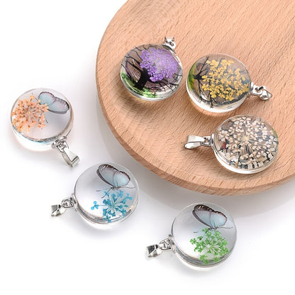 3pcs Clear Round Glass Dried Flower Pendant - Perfect for Butterfly Flower Necklace Making!