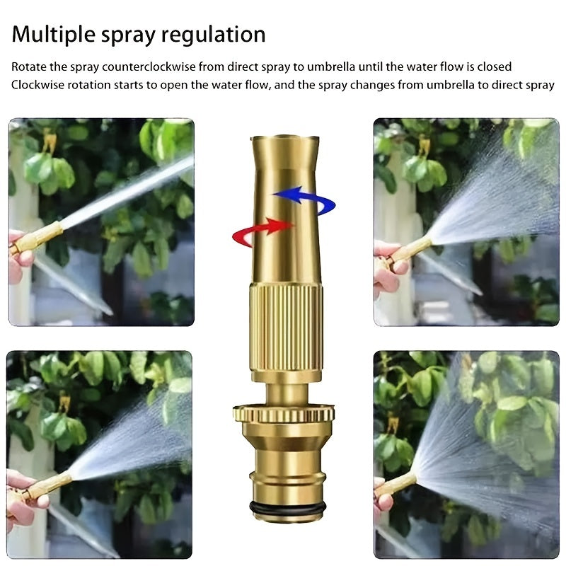 1pc Adjustable High-Pressure Brass Hose Nozzle for Efficient Car Washing and Garden Watering