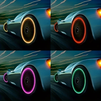 Upgrade Your Vehicle with These 4pcs Colorful Glowing Tire Valve Caps!