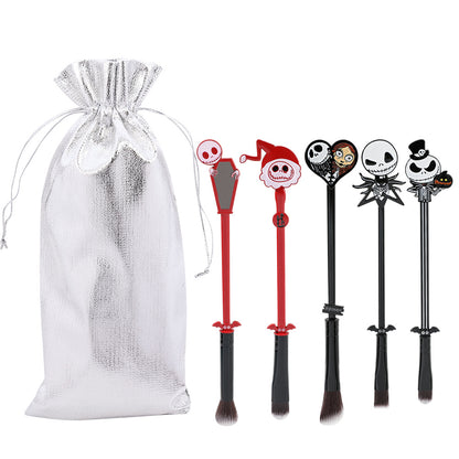 5pcs Cute Christmas Makeup Brush Set with Pouch - Perfect for Holiday Gifting and Personal Use