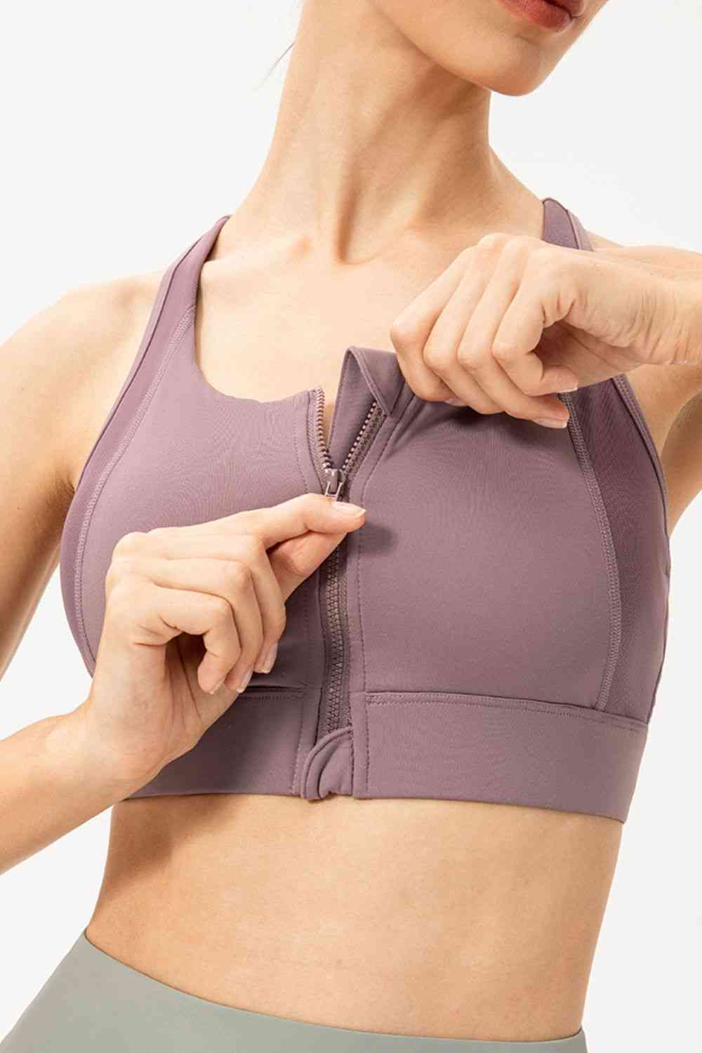 Soutien-gorge de sport zippé à col rond