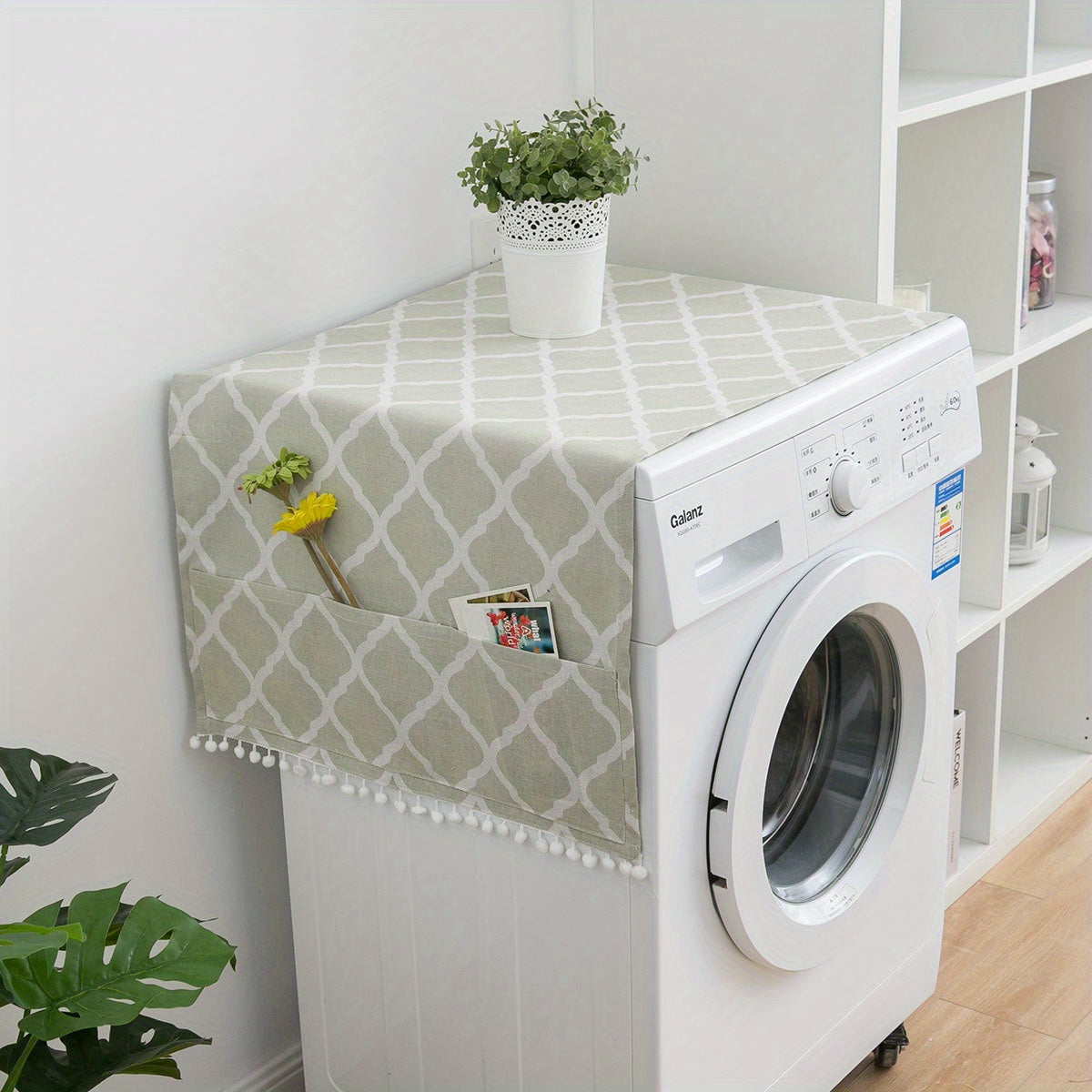 1 Pc Washer And Dryer Top Cover,Washing Machine Top Cover,Fridge Dust Cover With 6 Side Storage Bags For Home And Kitchen