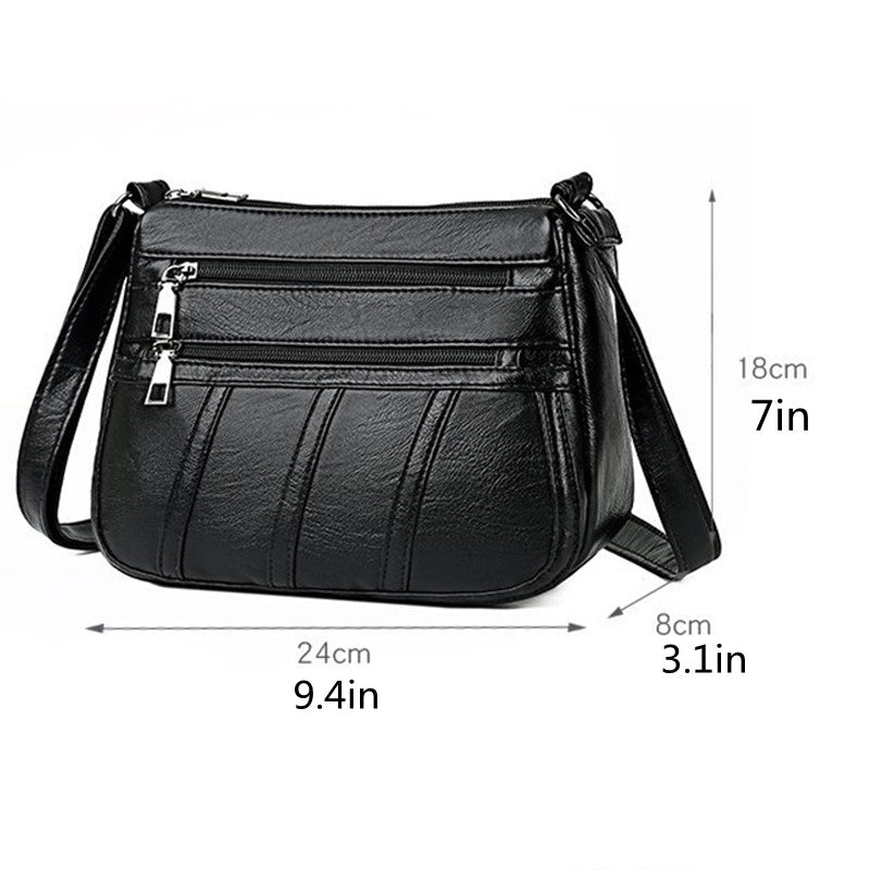 Women's Stylish Faux Leather Shoulder Bag - Large Casual Crossbody Bag with Multi Zipper Pockets