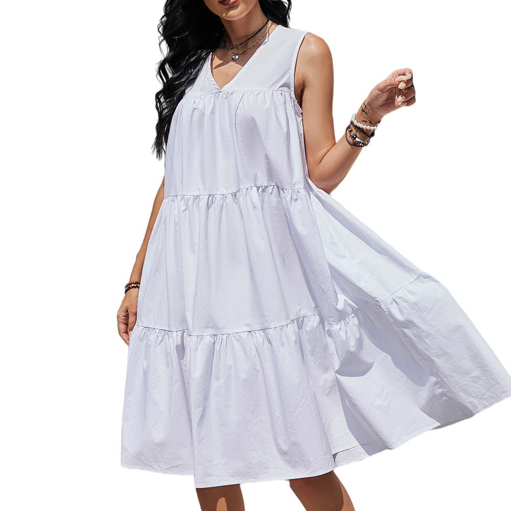 V-Neck Sleeveless Tiered Dress