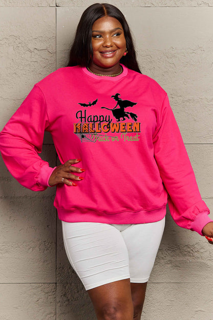 Simply Love Sweat-shirt graphique HAPPY HALLOWEEN TRICK OR TREAT pleine grandeur