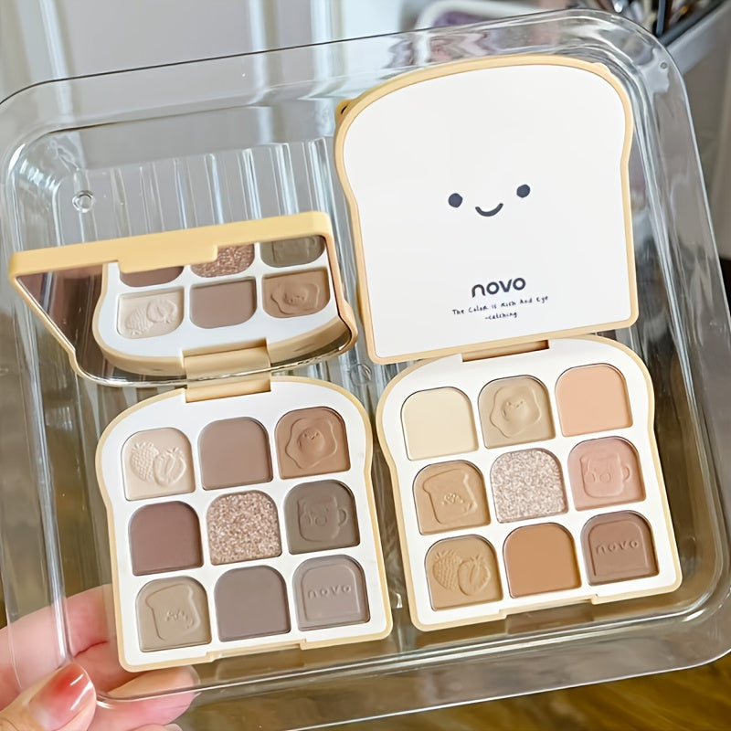 9-Color Toast-Shaped Eyeshadow Palette: Highly Pigmented, Waterproof Shades with Multiplex Textures for Matte, Shimmer, Pealescent & Glitter!