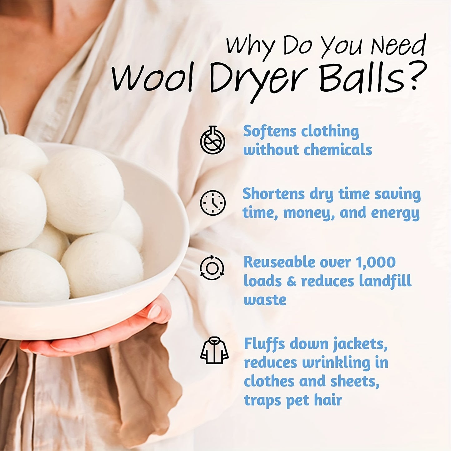 1pc/6 Pcs Wool Dryer Balls - Natural Fabric Softener, Reusable, Reduces Clothing Wrinkles And Saves Drying Time. The Dryer Ball Is A Better Alternative To Plastic Balls And Liquid Softener.