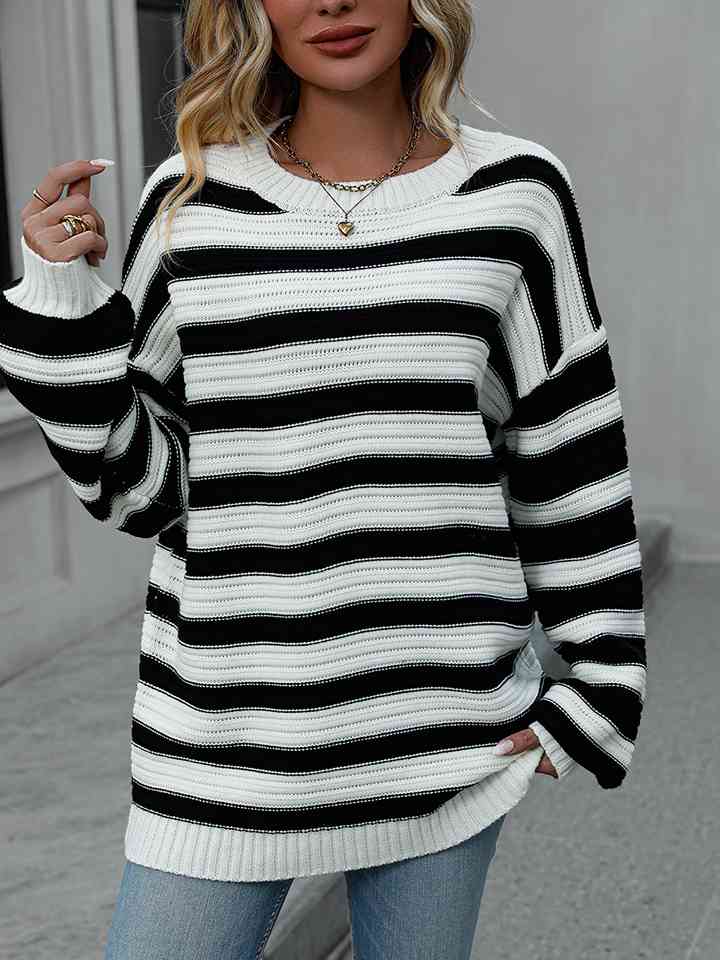 Striped Dropped Shoulder Sweater