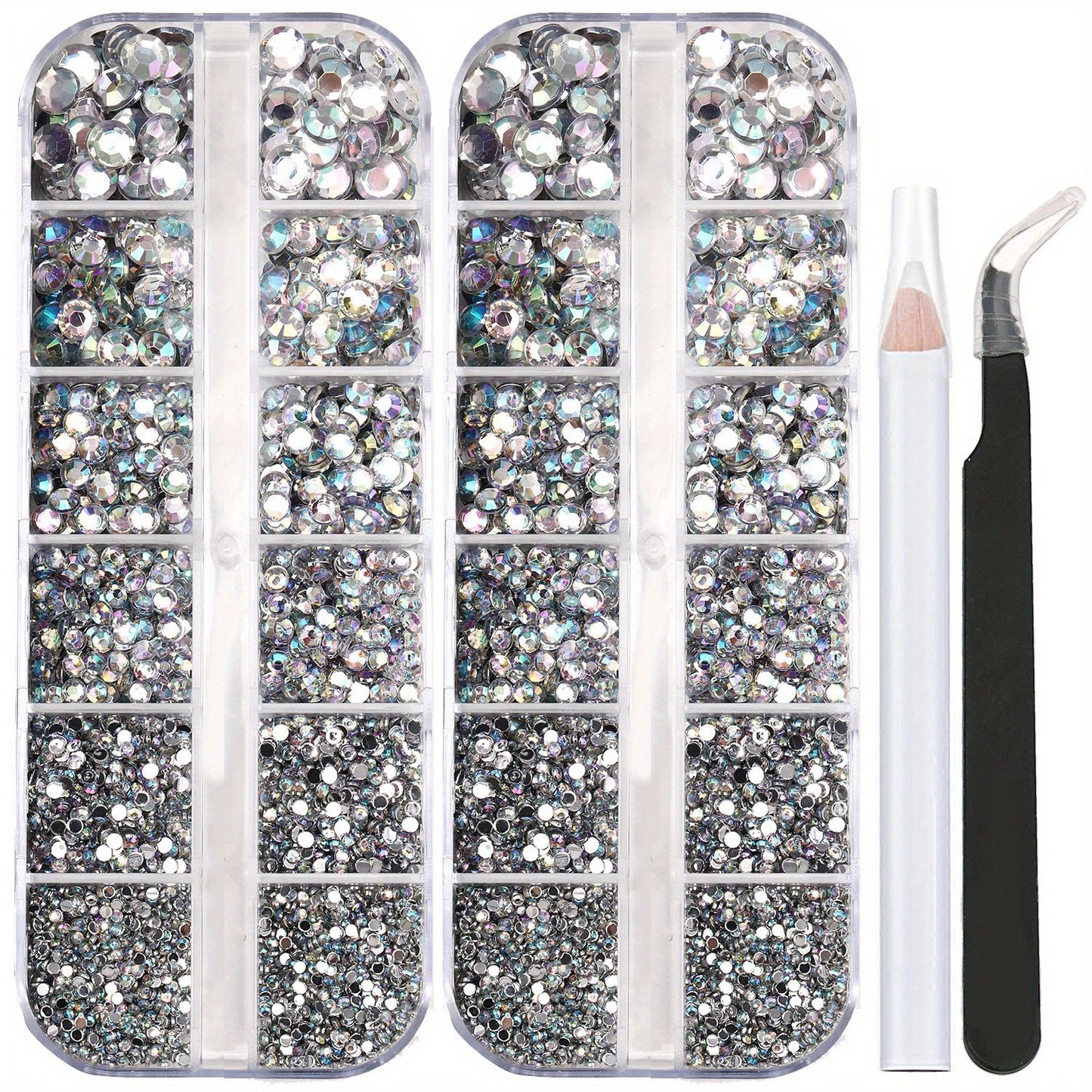 5320 pieces 6 Sizes Flat Back Crystal Rhinestones with Pick Up Tweezer and Picking Pen for Crafts, Nails, Faces, Clothes, Shoes, Bags - DIY Jewelry Making Supplies