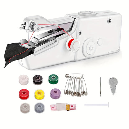 1pc Hand Sewing Machine, Fast Stitching Mini Sewing Machine, Portable Sewing Machine For Home, Travel And DIY, Electric Hand Sewing Machine For Beginners, White