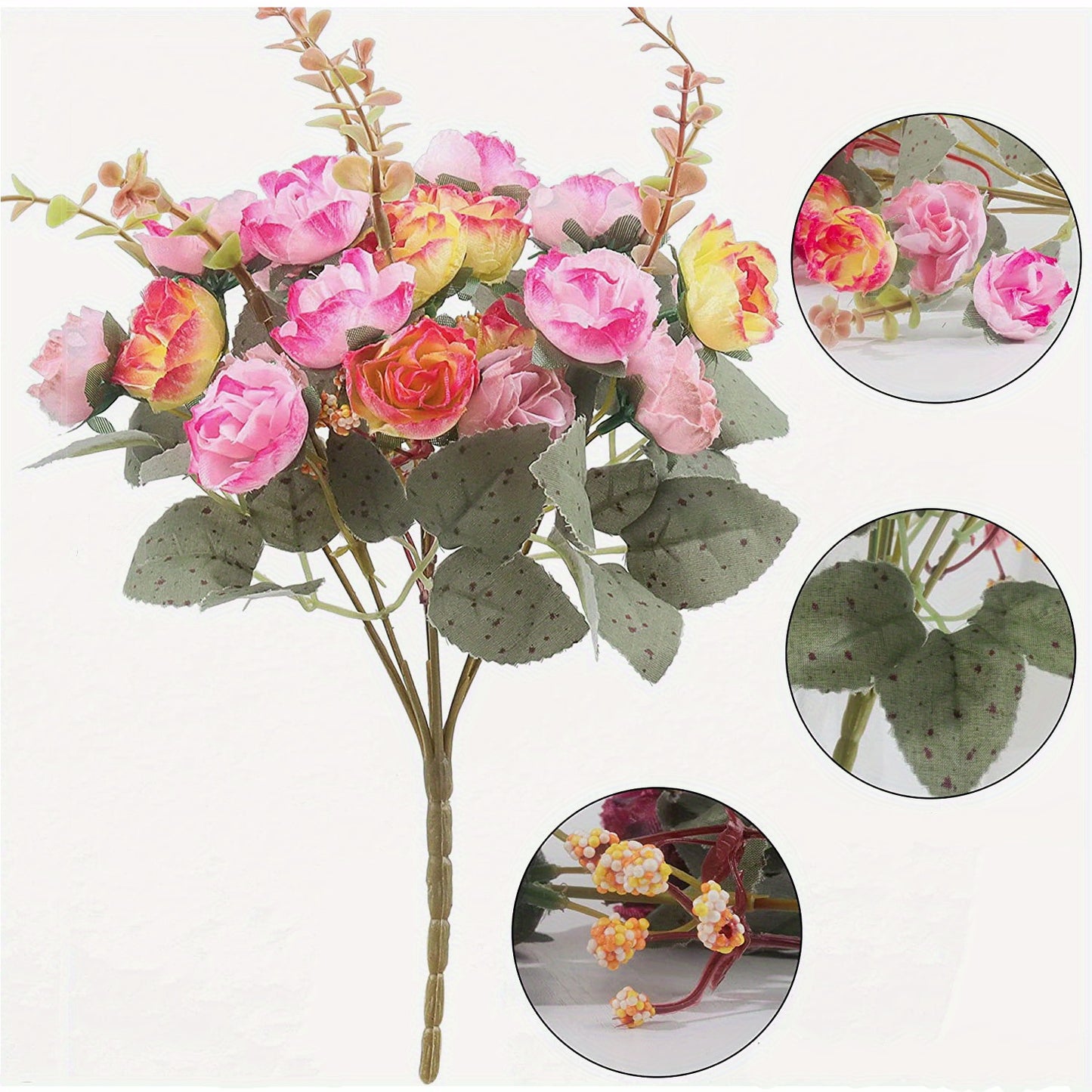 21-Head Mini Rose Bouquet - Perfect for Weddings, Offices & Decorating Home & Garden (Pink)