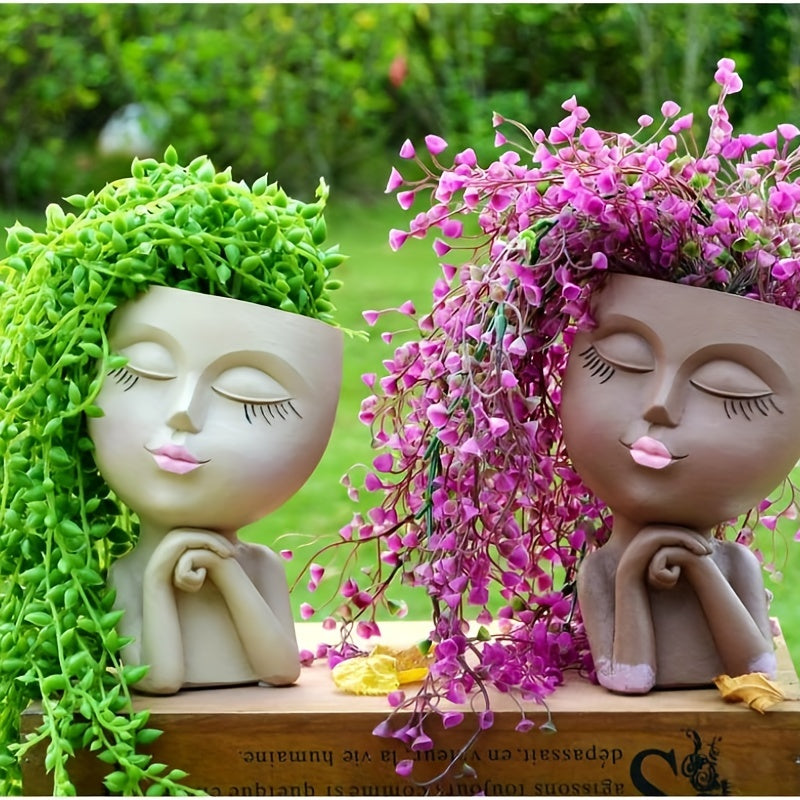 1pc Resin Creative Facial Vase: Perfect for Home, Office, and Garden Decorations!