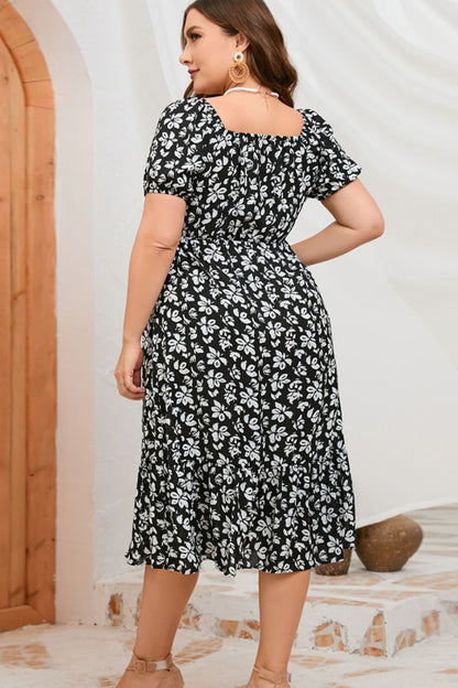 Plus Size Floral Short Sleeve Midi Dress