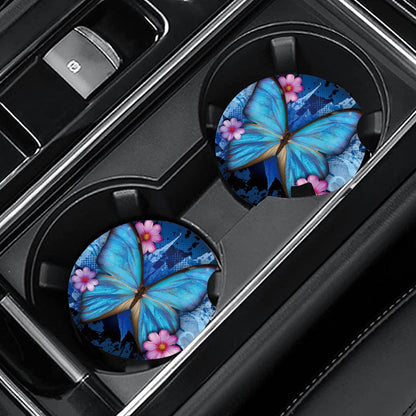 2pc-4pcs Blue Butterfly Cup Coaster For Car SUVs Trucks, 2 Pack Cup Holder Coasters, 3pcs/set, 6pcs/set Car Interior Accessories