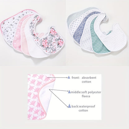 5pcs Waterproof Baby Bibs with Three-Layer Design for Drooling and Teething - Soft and Breathable Cotton Fabric - Bottom Waterproof Cloth for Feeding and Teething - Protects Clothes and Skin from Spills and Stains