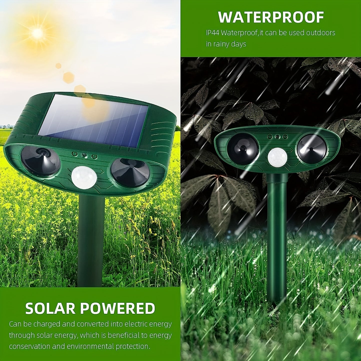 Ultrasonic Animal Repeller, Solar Powered Animal Repellent, Waterproof Animal Deterrent Devices Outdoor Repels Cat, Dog, Fox, Derrent, Rat, Etc