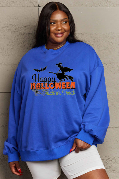 Simply Love Sweat-shirt graphique HAPPY HALLOWEEN TRICK OR TREAT pleine grandeur