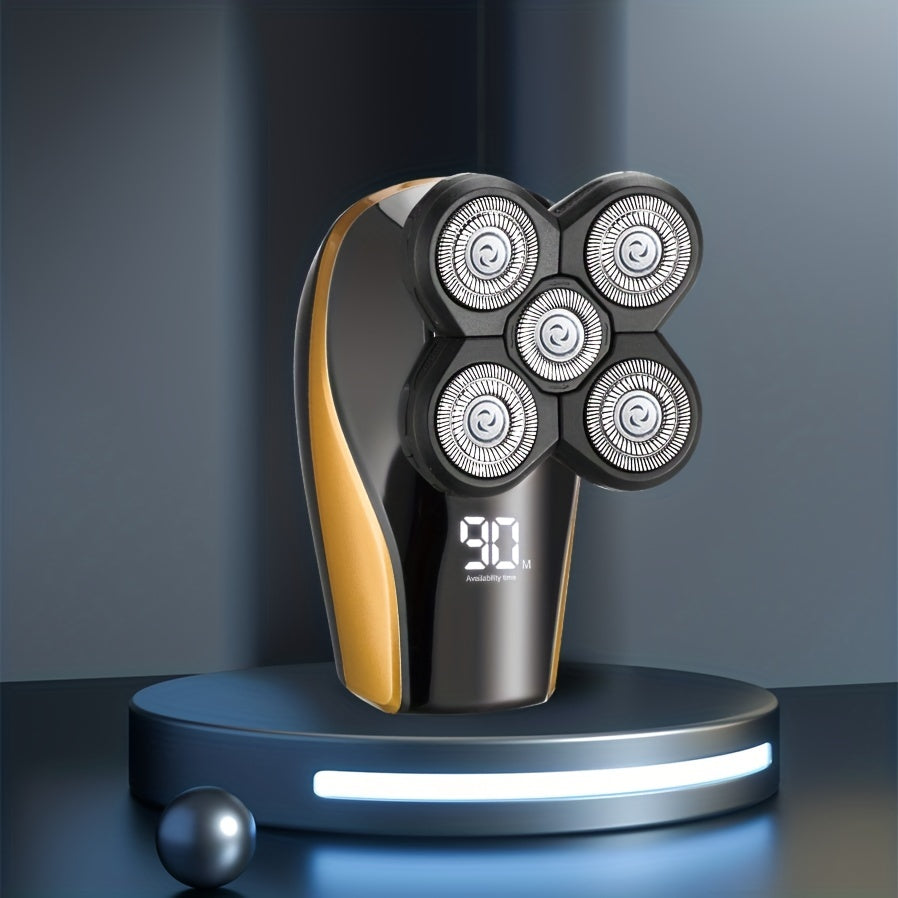 5-Head Electric Head Shaver with LED Display - Cordless Rechargeable Wet/Dry Skull & Bald Head Razor with Rotary Blades - Perfect Gift for Father's Day