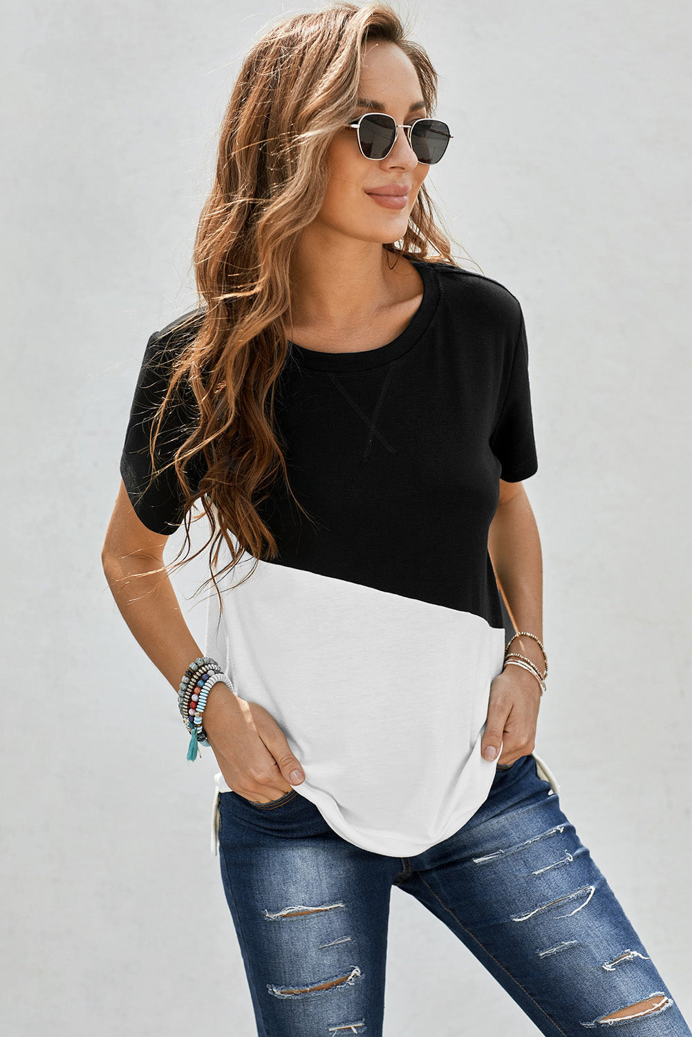 Two-Tone Round Neck Tee