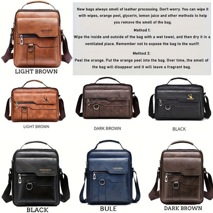 WEIXIER Crossbody Bag Men's Shoulder Bag Vintage Leather Vertical Hand Business Men's Casual Leather Bag Satchel Bag For Men Gift For Father /Anniversary