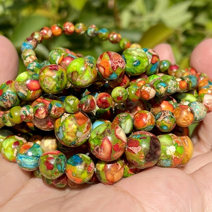 4mm-10mm Natural Stone Beads 8mm Green Red Imperial Jasper Polished Round Smooth Gemstone Beads For Jewelry Making Bracelet Necklace